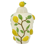 Ваза с крышкой кремового цвета и объемным рисунком лимонов и листьев Lemon Delight варинант исполнения - 1 | Loft Concept во Владивостоке