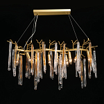 Люстра линейная золотого цвета с декоративными ветвями и длинными стеклянными подвесками в форме сосулек Droplet Chandelier варинант исполнения - 2 | Loft Concept во Владивостоке