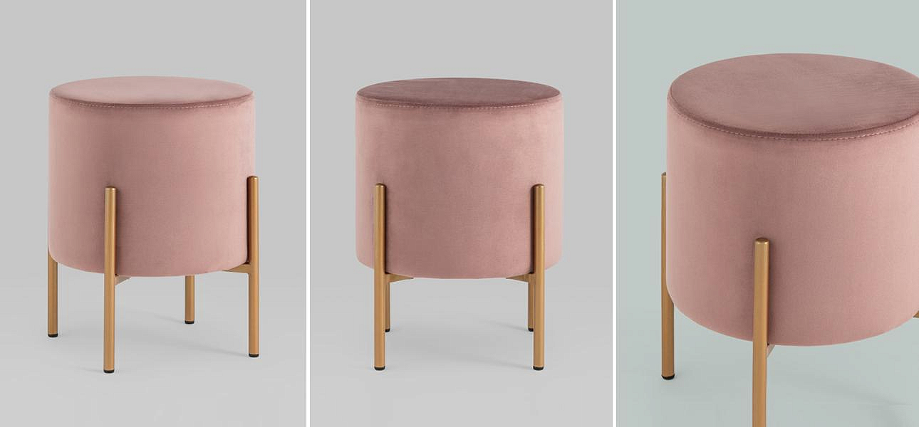 Пуф круглый пыльно-розовый велюр золотые ножки Sanjay Velour - Loft-Concept во Владивостоке