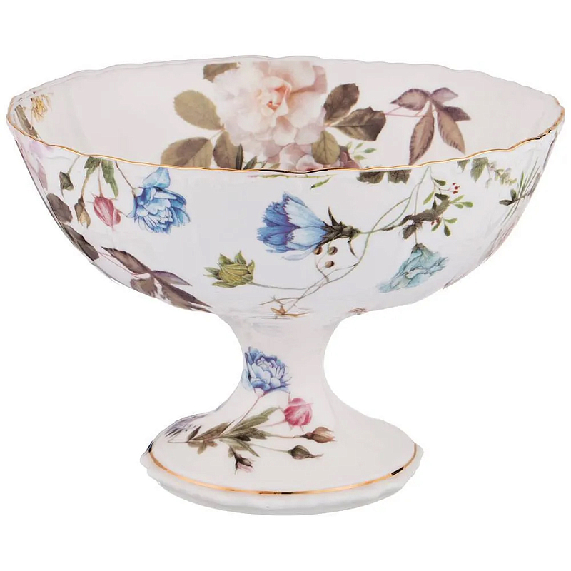 Ваза фарфоровая белая на ножке с цветочным принтом Garden Whisper Porcelain Set Белый Мульти Ваза фарфоровая белая на ножке с цветочным принтом Garden Whisper Porcelain Set Белый Мульти во Владивостоке | Loft Concept