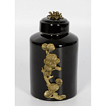 Банка с крышкой из фарфора с бронзовым цветочным элементом Eden Garden варинант исполнения - 3 | Loft Concept во Владивостоке