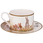 Чайная пара из фарфора с изображением собаки и зайцев 300 мл Hunting Porcelain Collection варинант исполнения - 1 | Loft Concept во Владивостоке