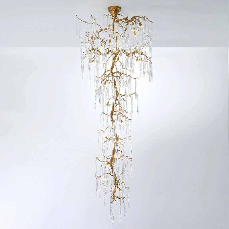 Люстра большая каскадная с прозрачными подвесками в форме капель Droplet Chandelier Золотой Прозрачный Люстра большая каскадная с прозрачными подвесками в форме капель Droplet Chandelier Золотой Прозрачный во Владивостоке | Loft Concept
