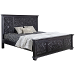 Двуспальная кровать из массива манго с резьбой Vega Grey Mango Bed варинант исполнения - 1 | Loft Concept во Владивостоке