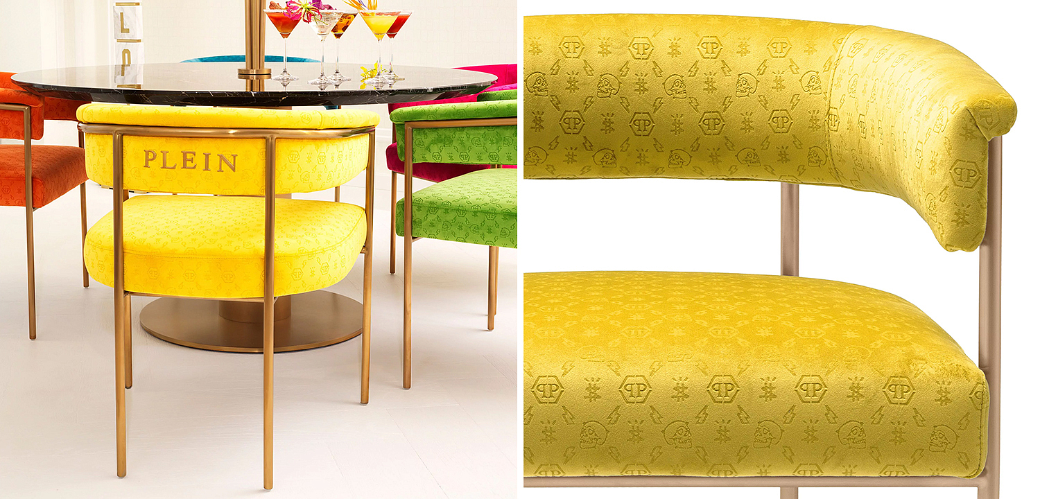 Стул Philipp Plein Dining Chair Monogram Жёлтый Стул Philipp Plein Dining Chair Monogram Жёлтый - Loft-Concept во Владивостоке