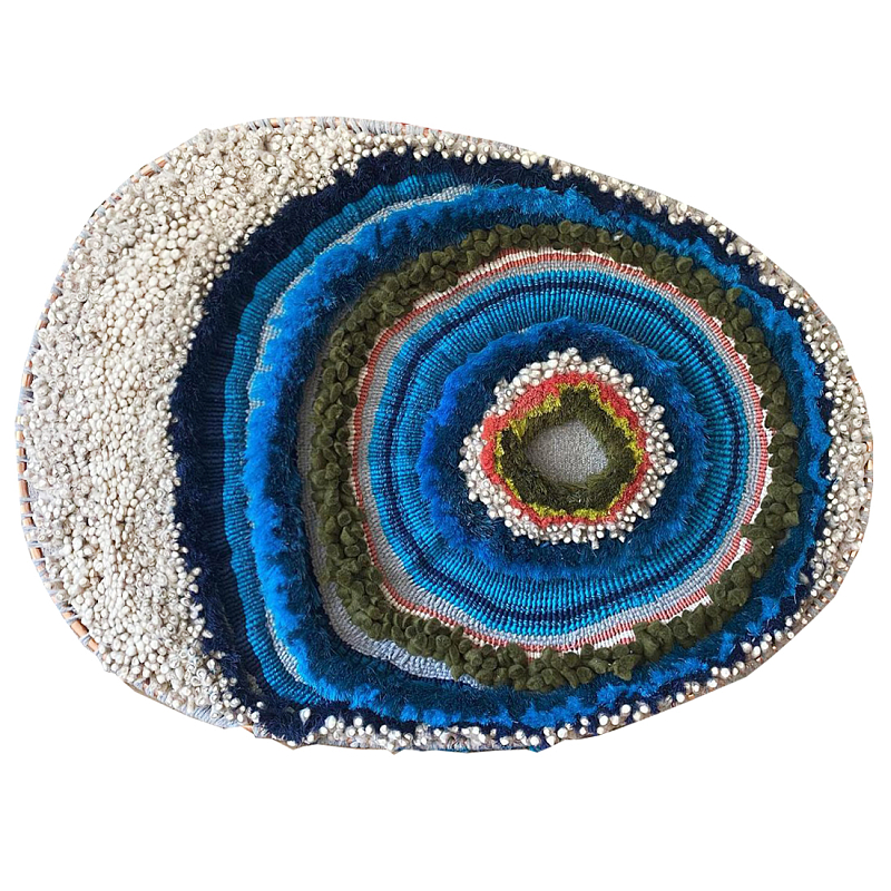 Дизайнерское вязаной Панно Синий круг Синий ivory ( слоновая кость ) во Владивостоке | Loft Concept 