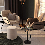 Банкетка круглая бежевый велюр на 4-х металлических ножках черного цвета SANJAY варинант исполнения - 5 | Loft Concept во Владивостоке