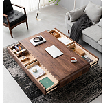 Кофейный стол из массива дерева с выдвижными ящиками Coffee Walnut Table варинант исполнения - 2 | Loft Concept во Владивостоке
