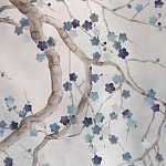 Обои ручная роспись Plum Blossom Inky Hokusai on Sterling Silver gilded silk варинант исполнения - 1 | Loft Concept во Владивостоке