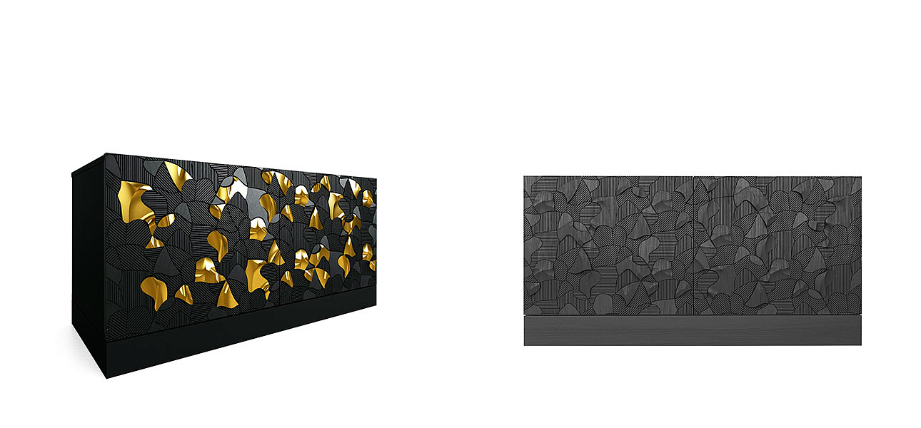 Комод малый инкрустированный золотым орнаментом Wooden Petals Gold Комод малый инкрустированный золотым орнаментом Wooden Petals Gold - Loft-Concept во Владивостоке