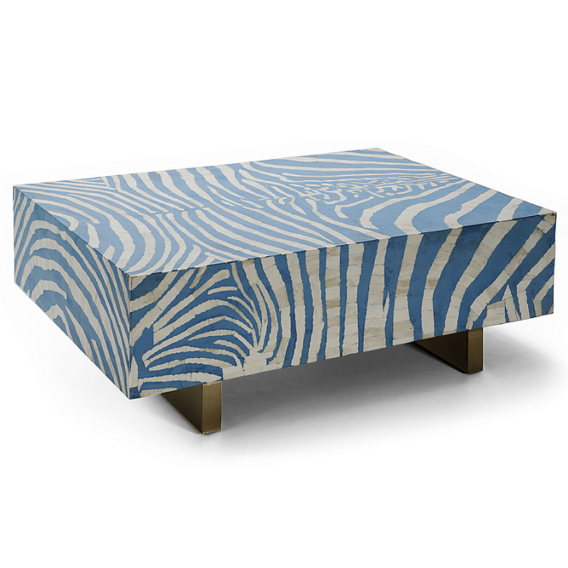 Кофейный стол Kenya Coffee Table Bone Inlay ZEBRA blue ivory ( слоновая кость ) Голубой Золотой во Владивостоке | Loft Concept 