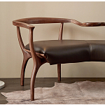 Кушетка с деревянным каркасом и сиденьем из коричневой натуральной кожи Moon Walnut Furniture варинант исполнения - 1 | Loft Concept во Владивостоке