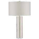 Настольная лампа мраморная с тканевым цилиндрическим абажуром Sharpened варинант исполнения - 4 | Loft Concept во Владивостоке