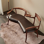 Кушетка с деревянным каркасом и сиденьем из коричневой натуральной кожи Moon Walnut Furniture варинант исполнения - 7 | Loft Concept во Владивостоке