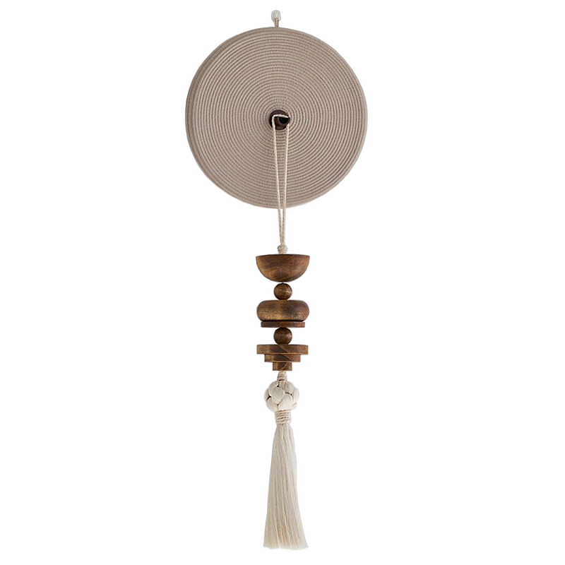 Аксессуар на стену диск с деревянными бусинами Wall Decor Thread Disc  Молочный Коричневый во Владивостоке | Loft Concept 