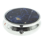 Таблетница карманная круглая с 3-мя отделениями с зеркалом и накладкой из натурального камня Содалит Silver Stone Pillboxes варинант исполнения - 3 | Loft Concept во Владивостоке