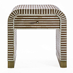 Тумбочка прикроватная с ящиком Tofino Stripes Bone Inlay Bedside Beige варинант исполнения - 1 | Loft Concept во Владивостоке