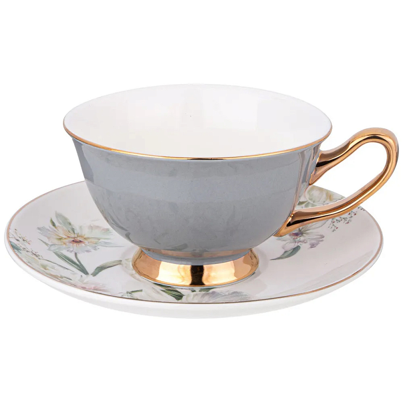 Чайная пара из фарфора 200 мл Grey Tea Porcelain Set Белый Золотой Серый Чайная пара из фарфора 200 мл Grey Tea Porcelain Set Белый Золотой Серый во Владивостоке | Loft Concept