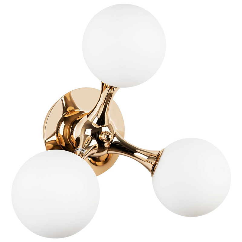 Бра с 3-мя плафонами из стеклянных шаров Pearls Suspension Gold Wall Lamp Глянцевое золото Белое матовое стекло Бра с 3-мя плафонами из стеклянных шаров Pearls Suspension Gold Wall Lamp Глянцевое золото Белое матовое стекло во Владивостоке | Loft Concept