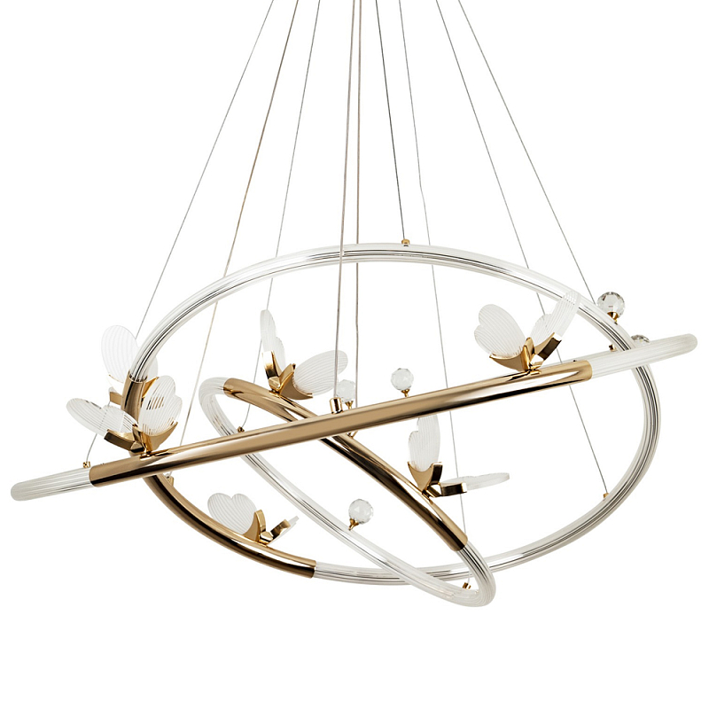 Кольцевая люстра с декором в виде бабочек Glass Butterflies Three Rings Chandelier Прозрачный Глянцевое золото Кольцевая люстра с декором в виде бабочек Glass Butterflies Three Rings Chandelier Прозрачный Глянцевое золото во Владивостоке | Loft Concept