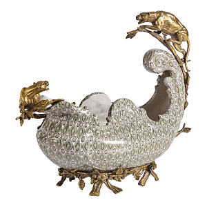 Чаша для фруктов из фарфора бронзовыми фигурками леопардов Eden Garden