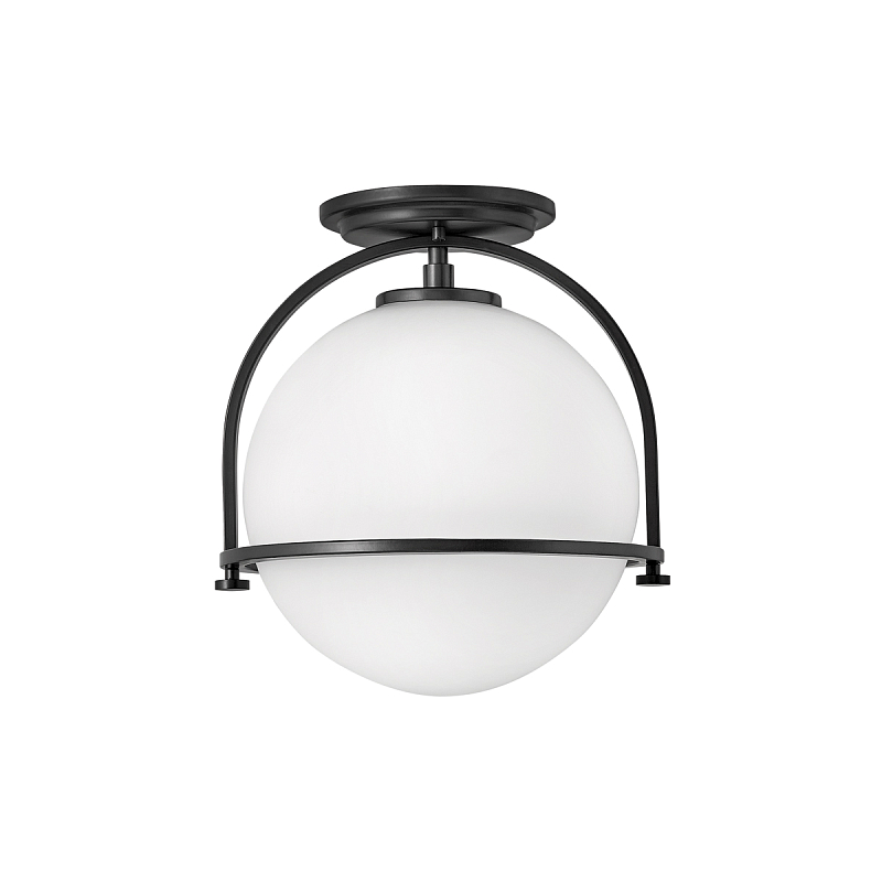 Потолочный светильник с плафоном в форме белого матового шара Hinkley Латунь Белый Никель Черный во Владивостоке | Loft Concept 