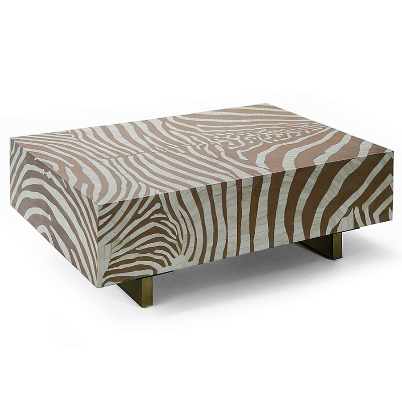 Кофейный стол Kenya Coffee Table Bone Inlay ZEBRA Beige  ivory ( слоновая кость ) Коричневый Золотой во Владивостоке | Loft Concept 