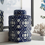 Ваза прямоугольной формы с крышкой и геометрическим узором в сине-белых цветах Blue & White Ornament  варинант исполнения - 3 | Loft Concept во Владивостоке