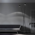 Торшер с изогнутой черной металлической стойкой и цилиндрическим плафоном Davide Groppi варинант исполнения - 6 | Loft Concept во Владивостоке
