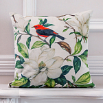 Декоративная подушка бежевая с изображением птица в саду Blooming Red Birds варинант исполнения - 2 | Loft Concept во Владивостоке