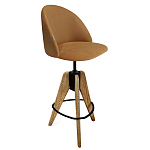 Барный стул со спинкой и металлической подставкой на 3-х деревянных ножках Горчичный Велюр Vendramin Chair варинант исполнения - 1 | Loft Concept во Владивостоке