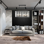 Люстра подвесная овальная со стеклянными прозрачными трубками и металлическим каркасом черного цвета Nembus варинант исполнения - 6 | Loft Concept во Владивостоке