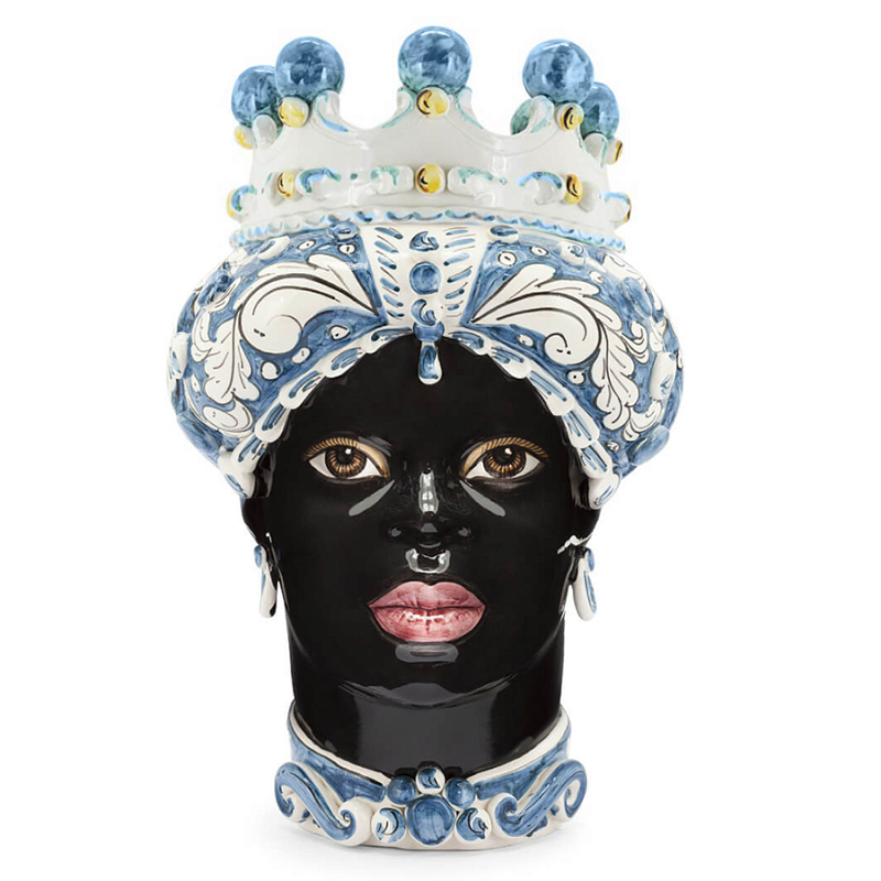 Ваза VASE MORO LADY ORNATE H41 blue Синий Черный Ваза VASE MORO LADY ORNATE H41 blue Синий Черный во Владивостоке | Loft Concept