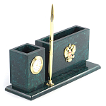 Настольный письменный набор с гербом России и часами из природного камня змеевик Successful Leader варинант исполнения - 2 | Loft Concept во Владивостоке