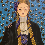 Панно ручная вышивка бисером Портрет девушки в голубых тонах варинант исполнения - 2 | Loft Concept во Владивостоке