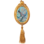 Картина с изображением павлинов в саду в овальной позолоченной раме с кисточкой Chinoiserie Imperial Garden Peacocks on a Tree Poster варинант исполнения - 2 | Loft Concept во Владивостоке