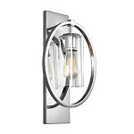 Бра цвета хром с круглой рамой и цилиндрическим прозрачным стеклянным плафоном на прямоугольном основании Feiss варинант исполнения - 1 | Loft Concept во Владивостоке