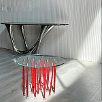 Дизайнерский журнальный стол с круглой прозрачной столешницей и основанием в виде красных металлических тросов Wires варинант исполнения - 2 | Loft Concept во Владивостоке