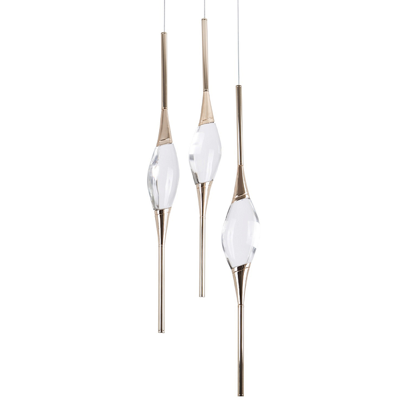 Подвесной светильник с 3-мя хрустальными плафонами Renee Golden Glass Drops Trio Light Золотой Прозрачное Стекло Подвесной светильник с 3-мя хрустальными плафонами Renee Golden Glass Drops Trio Light Золотой Прозрачное Стекло во Владивостоке | Loft Concept