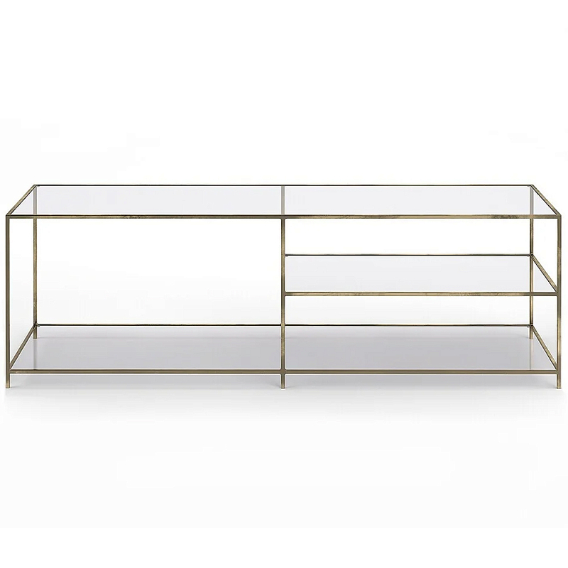 ТВ-тумба из стекла и металла Tingey Metal Glass TV Stand Латунь Прозрачное Стекло ТВ-тумба из стекла и металла Tingey Metal Glass TV Stand Латунь Прозрачное Стекло во Владивостоке | Loft Concept