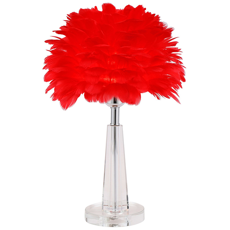 Настольная лампа с перьями Plumage Red Table Lamp Красный Хром Прозрачное Стекло Настольная лампа с перьями Plumage Red Table Lamp Красный Хром Прозрачное Стекло во Владивостоке | Loft Concept