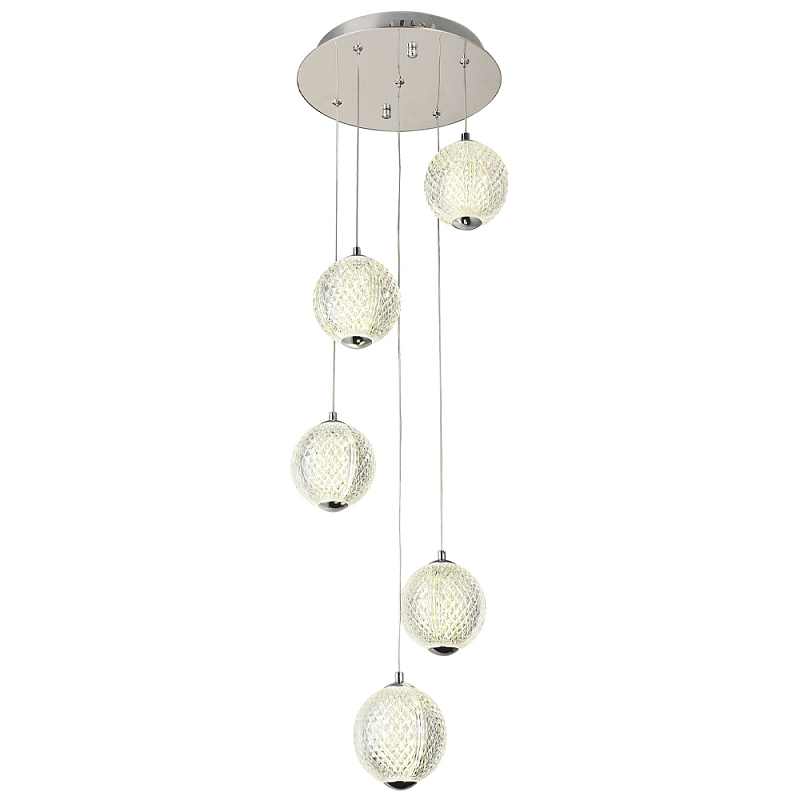 Каскадная люстра с 5-ю плафонами из акрила в виде шара Felice Chandelier Chrome Хром Прозрачный Каскадная люстра с 5-ю плафонами из акрила в виде шара Felice Chandelier Chrome Хром Прозрачный во Владивостоке | Loft Concept
