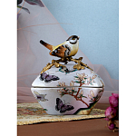 Шкатулка фиолетового цвета с рисунком бабочек и крышкой с фигуркой птицы на ветке Eden Garden варинант исполнения - 8 | Loft Concept во Владивостоке