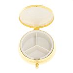 Таблетница карманная круглая с 3-мя отделениями с зеркалом и накладкой из натурального камня Соколиный глаз Gold Stone Pillboxes варинант исполнения - 3 | Loft Concept во Владивостоке