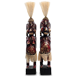 Комплект из 2-х деревянных статуэток Asmat Straw Headdress Statuettes Red Tattoo варинант исполнения - 4 | Loft Concept во Владивостоке