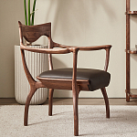 Стул деревянный с мягким сиденьем из коричневой натуральной кожи Moon Walnut Furniture варинант исполнения - 11 | Loft Concept во Владивостоке