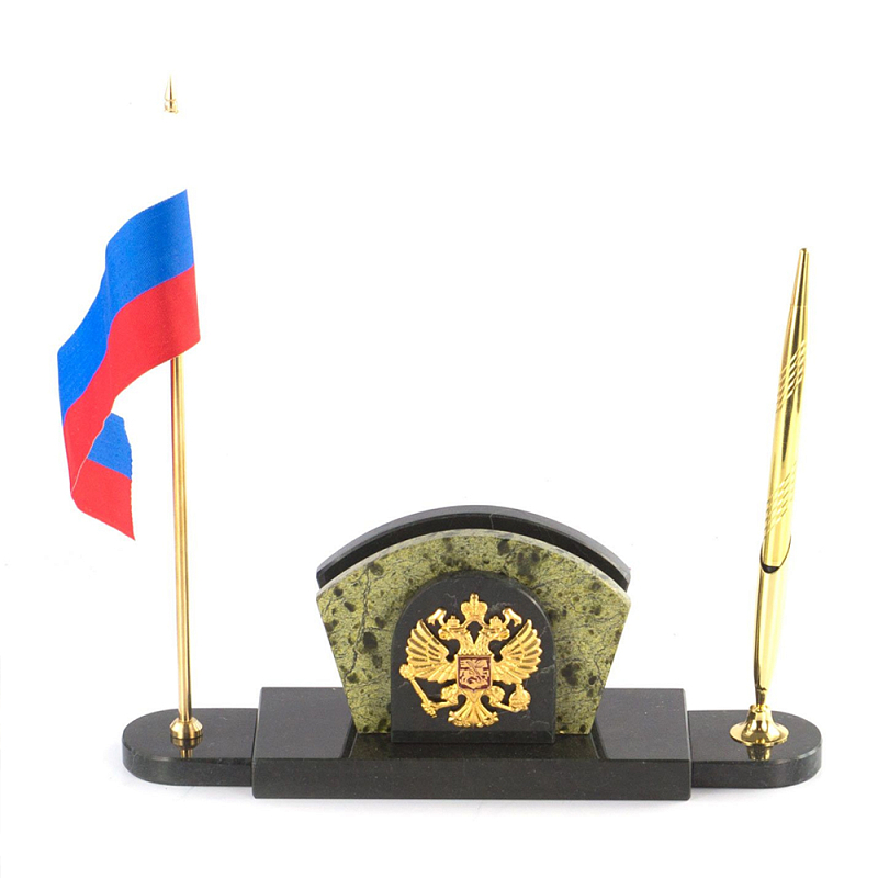 Визитница настольная с гербом и флагом России из природного камня змеевик Successful Leader Золотой Черный Визитница настольная с гербом и флагом России из природного камня змеевик Successful Leader Золотой Черный во Владивостоке | Loft Concept