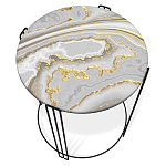 Стол журнальный круглый с серой столешницей из стекла на 4-х черных ножках Gray and Gold Marble варинант исполнения - 2 | Loft Concept во Владивостоке