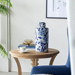 Ваза цилиндрической формы с крышкой и синим цветочным узором на белом фоне Blue & White Ornament варинант исполнения - 7 | Loft Concept во Владивостоке