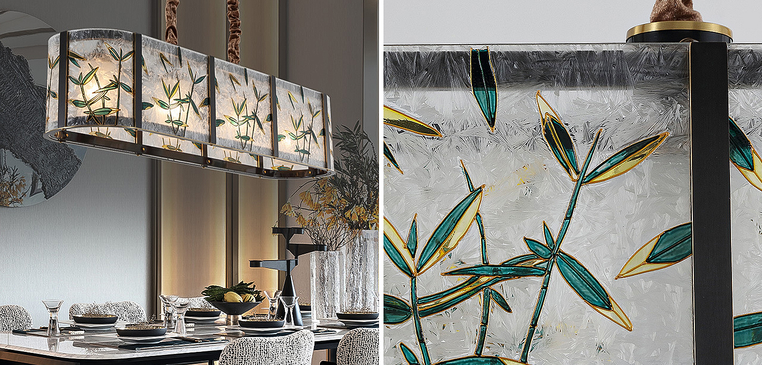 Люстра для ресторана - витраж Бамбук Glass bamboo Chandelier Люстра для ресторана - витраж Бамбук Glass bamboo Chandelier - Loft-Concept во Владивостоке